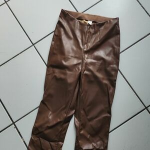 H&M Brown Faux Leather Flare Pants